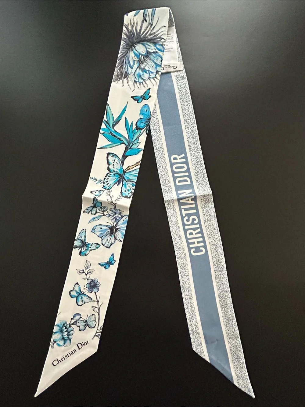 Christian Dior Blue Floral Silk Scarf